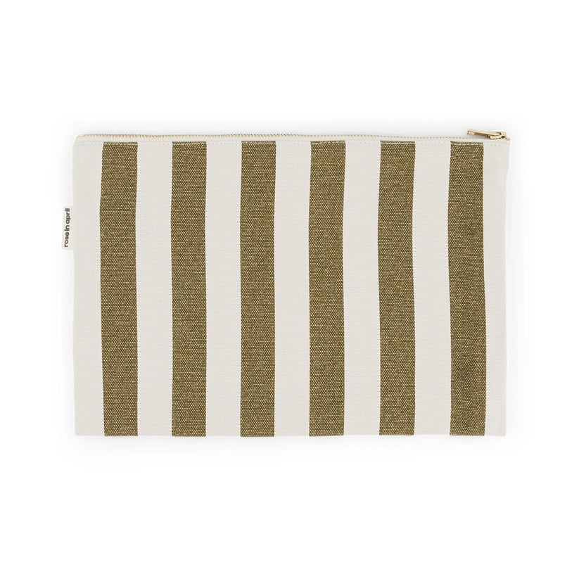 Lili - Grande Pochette Rayures Olive / Greige