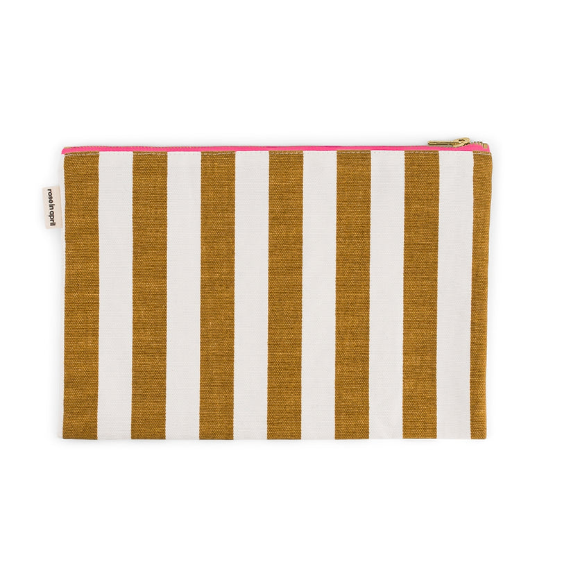 Lili - Grande Pochette Rayures Ecru Caramel