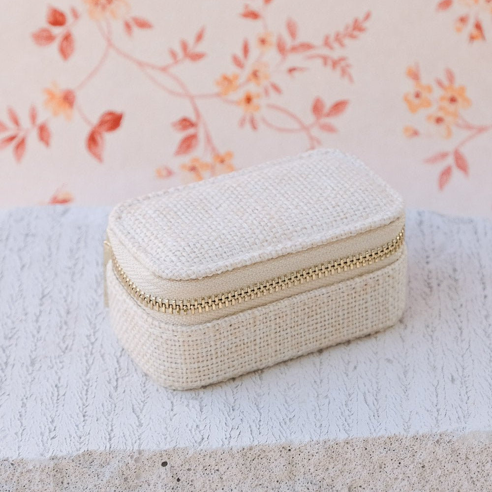 Marie effet lin - Beige - Mini boîte à bijoux de voyage