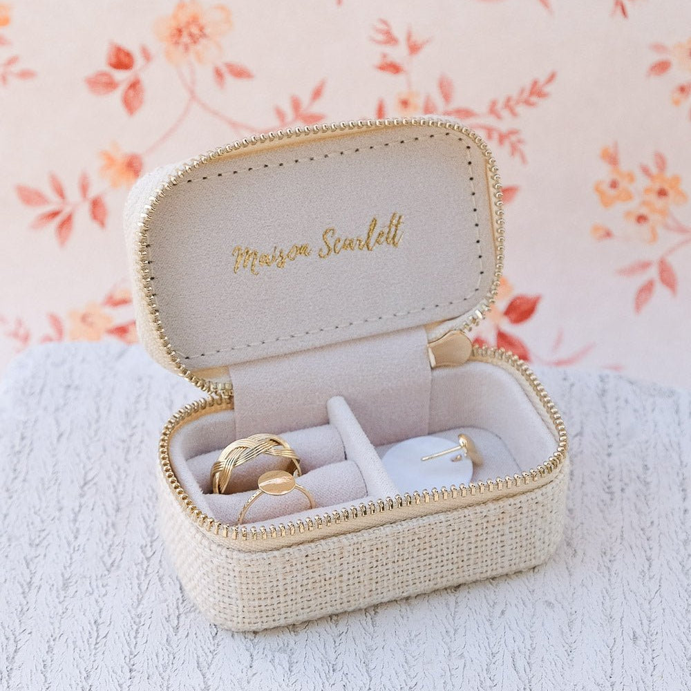 Marie effet lin - Beige - Mini boîte à bijoux de voyage