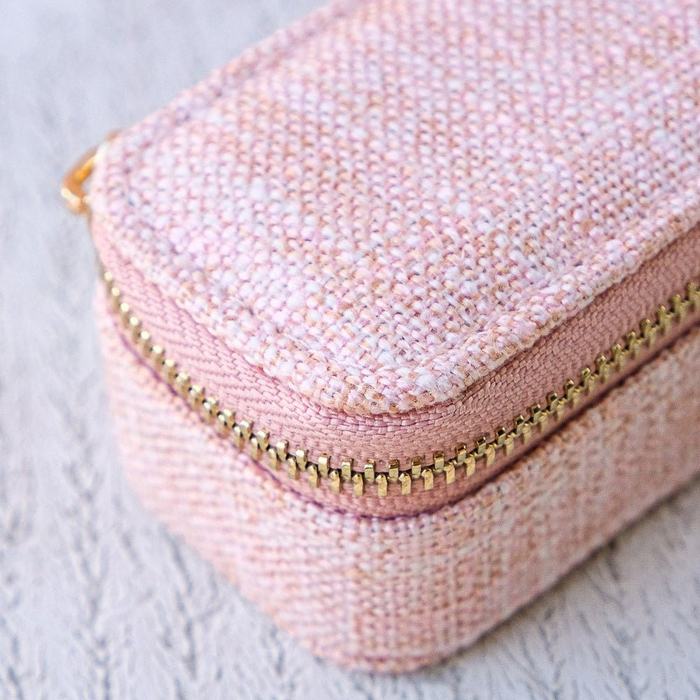 Marie effet lin - Rose - Mini boîte à bijoux de voyage