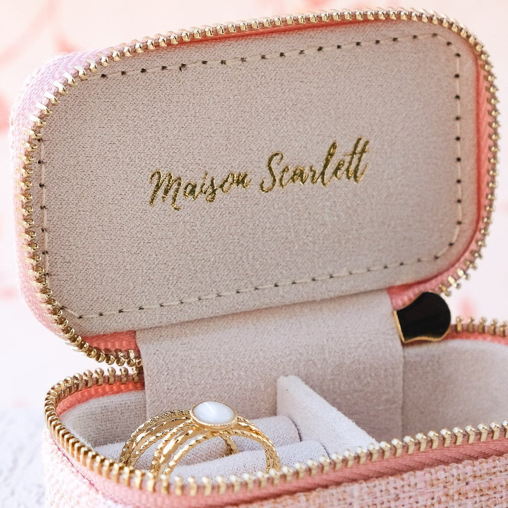 Marie effet lin - Rose - Mini boîte à bijoux de voyage