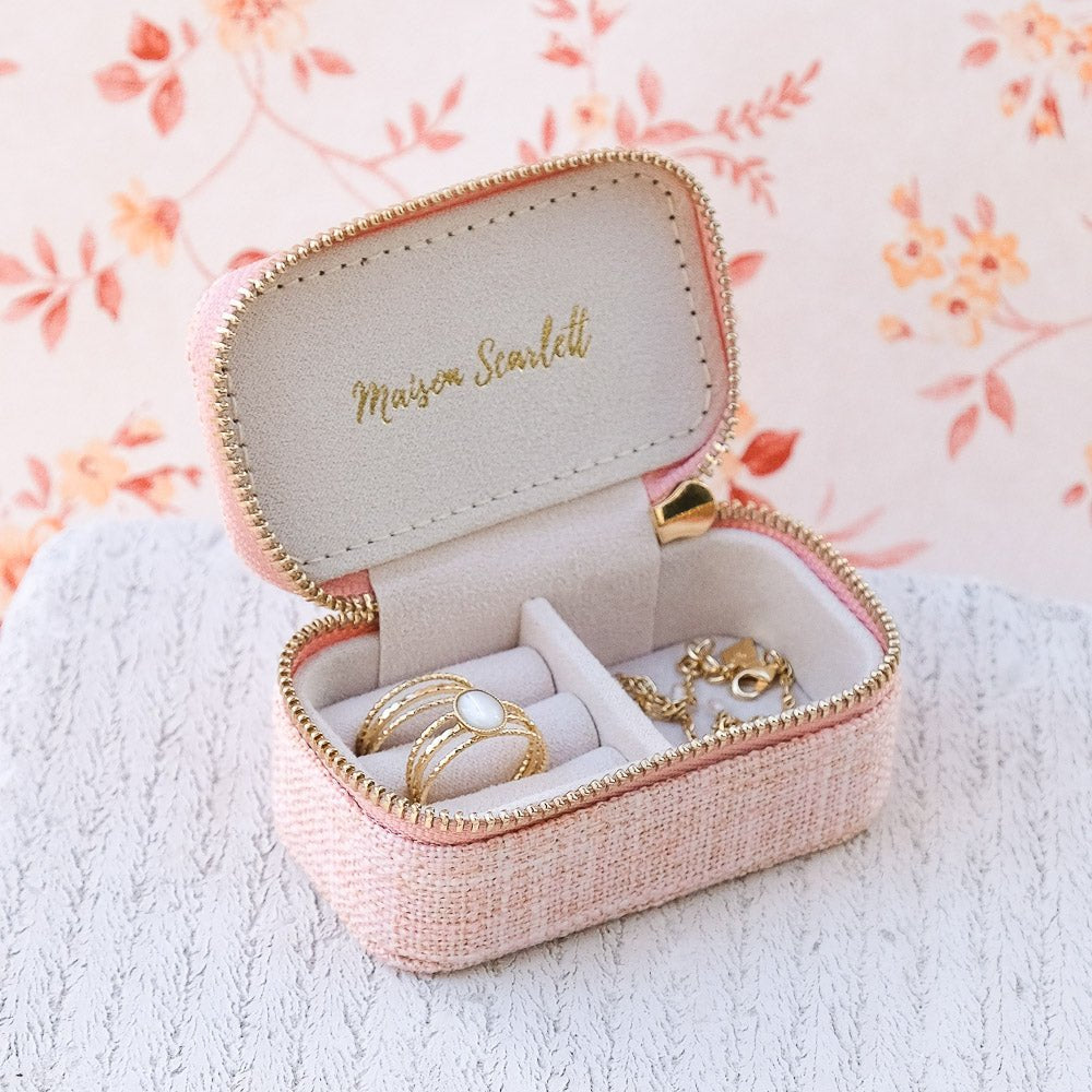 Marie effet lin - Rose - Mini boîte à bijoux de voyage