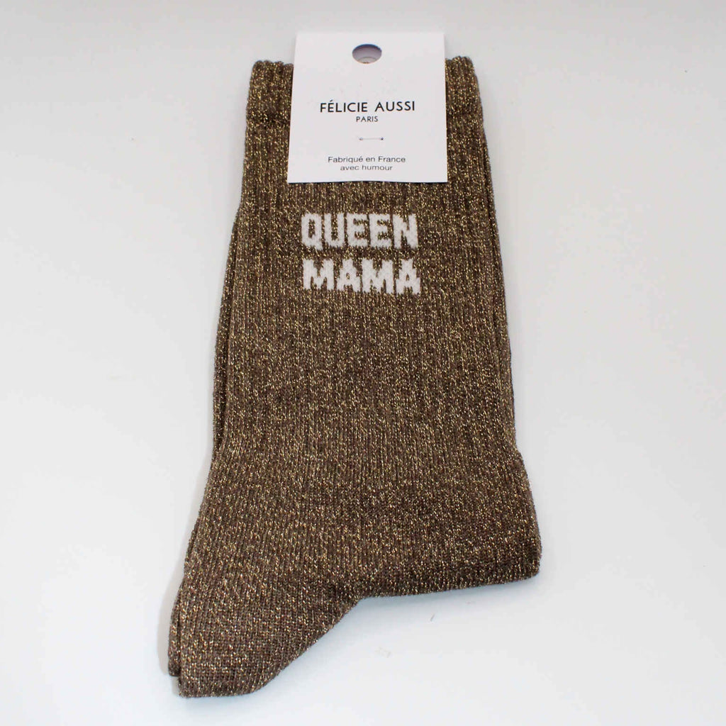 QUEEN MAMA - Chaussettes paillettes marron