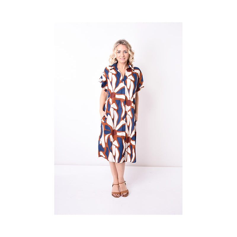67957 - Robe Chemisier Coton avec Ceinture - 0555 Bleu Foncé
