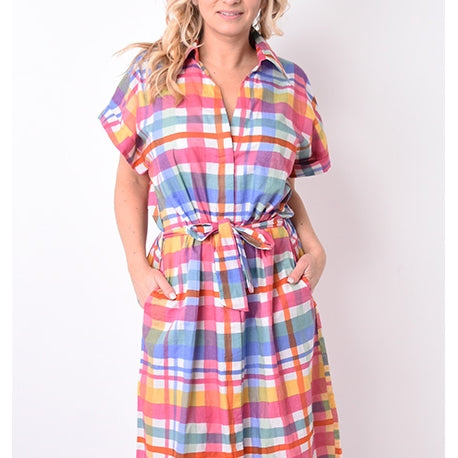 67957 - Robe Chemisier Coton avec Ceinture -1321 multi clair