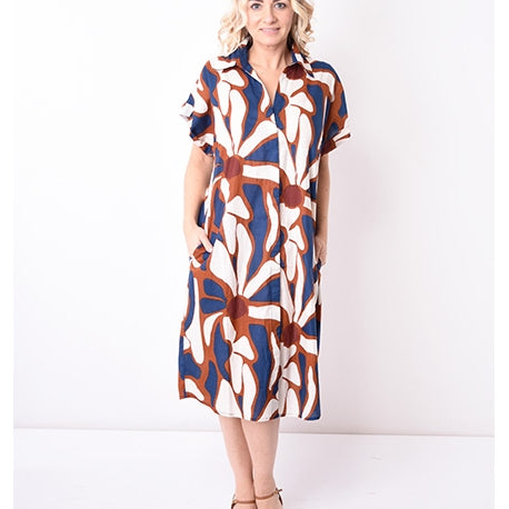 67957 - Robe Chemisier Coton avec Ceinture - 0555 Bleu Foncé