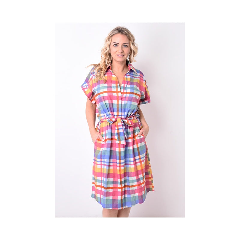 67957 - Robe Chemisier Coton avec Ceinture -1321 multi clair