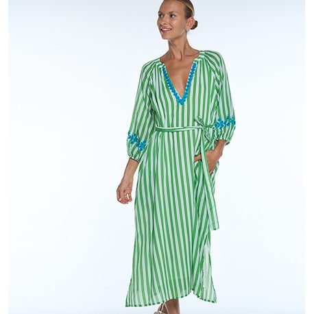 68009 - Robe Coton Double Poches Cote Brodee - 0800 Vert