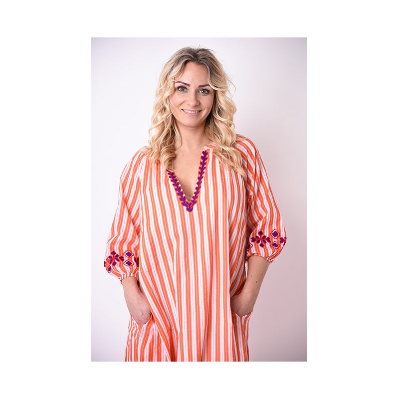 68009 - Robe Coton Double Poches Cote Brodee - 0900 Orange