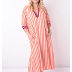 68009 - Robe Coton Double Poches Cote Brodee - 0900 Orange