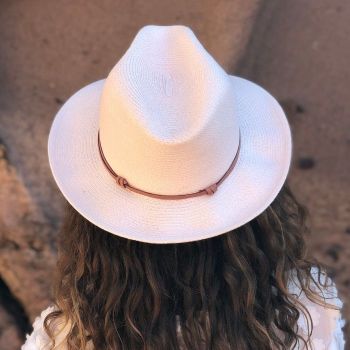 Chapeau Papier et Lien Cuir - Rose Poudre