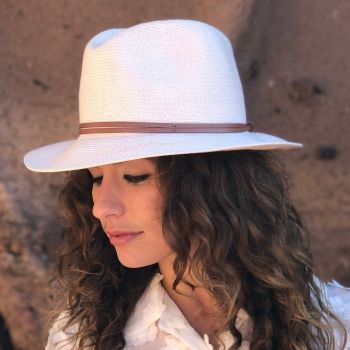 Chapeau Papier et Lien Cuir - Rose Poudre