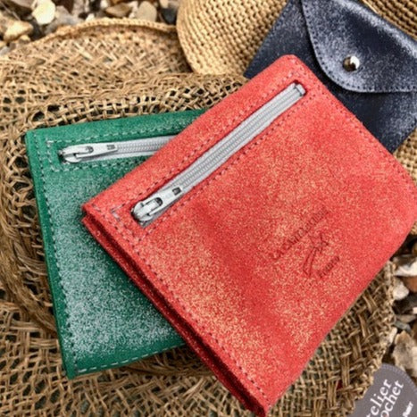 Porte monnaie Etincelle en cuir pailleté - Lilas Doré