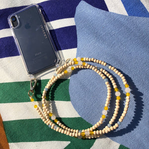 Arielle - Bandoulière Perles de bois pour téléphone - Jaune & Bleu