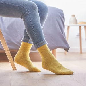 Chaussette Dentelle en Coton Jaune #DE2 - Femme
