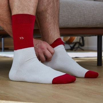 Chaussette bi-colors Rouge / Beige # BI2- Homme