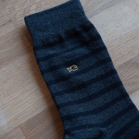 Chaussettes coton Larges Rayures Noir / Anthracite #RL10 - Homme