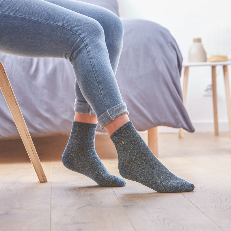 Chaussette Paillette Bleu Canard en Coton #CP3 - Femme