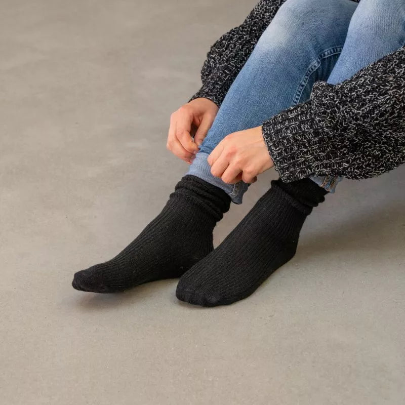 Chaussette Noire Laine avec Angora #FLA01- Femme