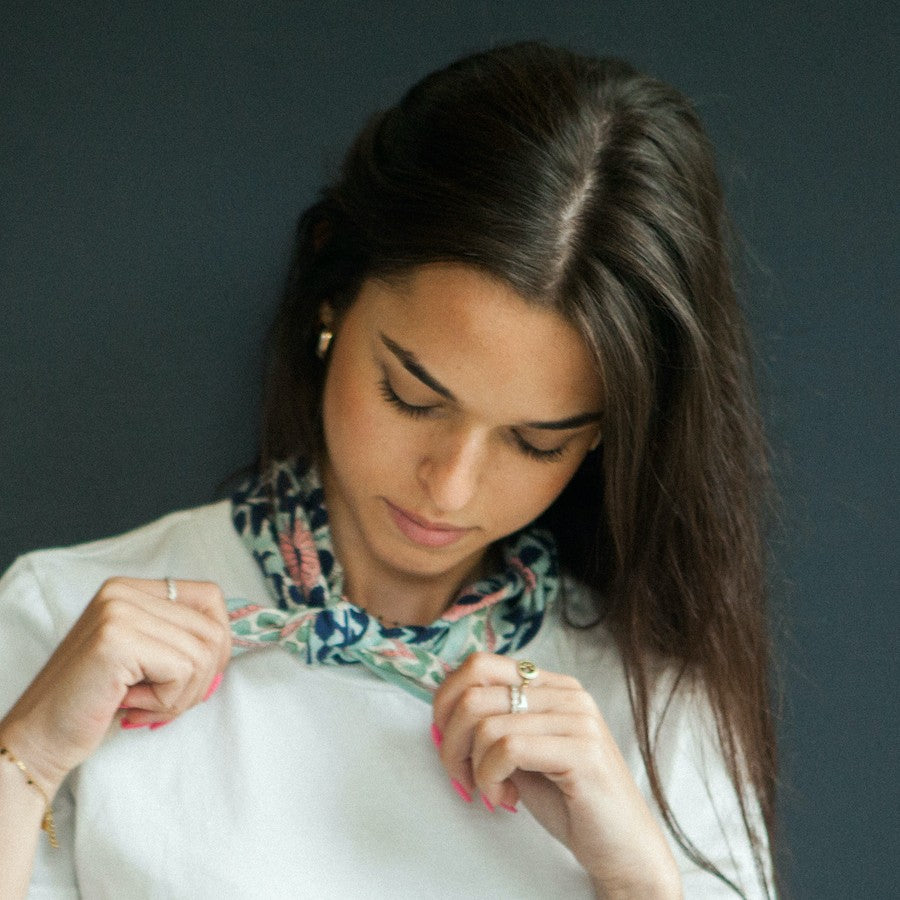 Foulard Apaches Manika - Coeur - Bleu Glacier